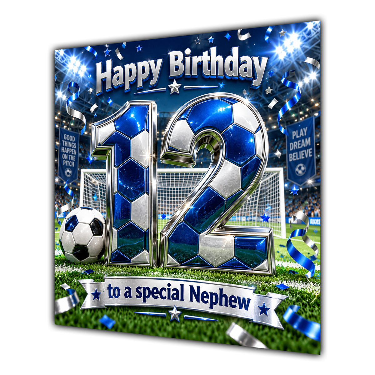 Nephew 12th Birthday Card Blue Football Stadium