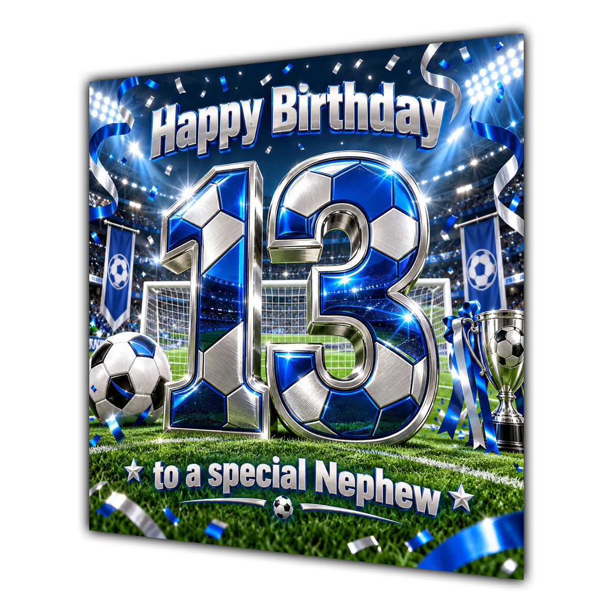 Nephew 13th Birthday Card Blue Football Stadium