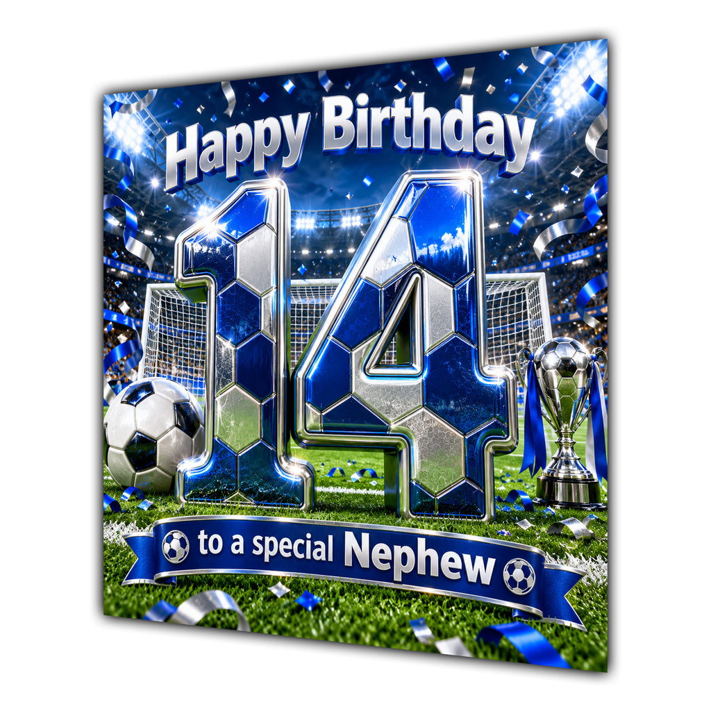 Nephew 14th Birthday Card Blue Football Stadium
