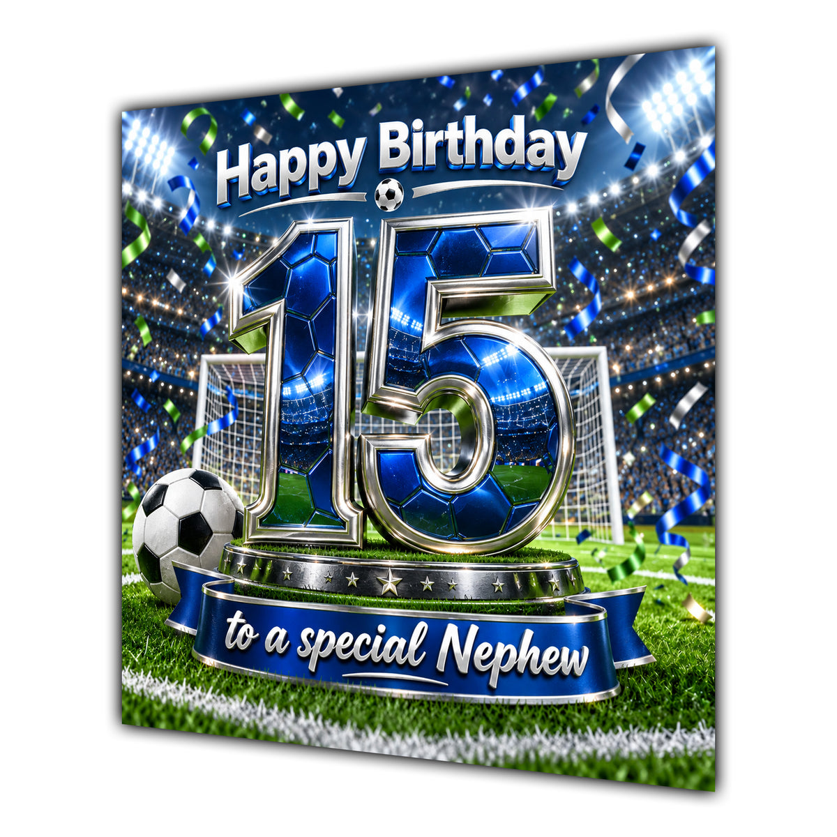 Nephew 15th Birthday Card Blue Football Stadium