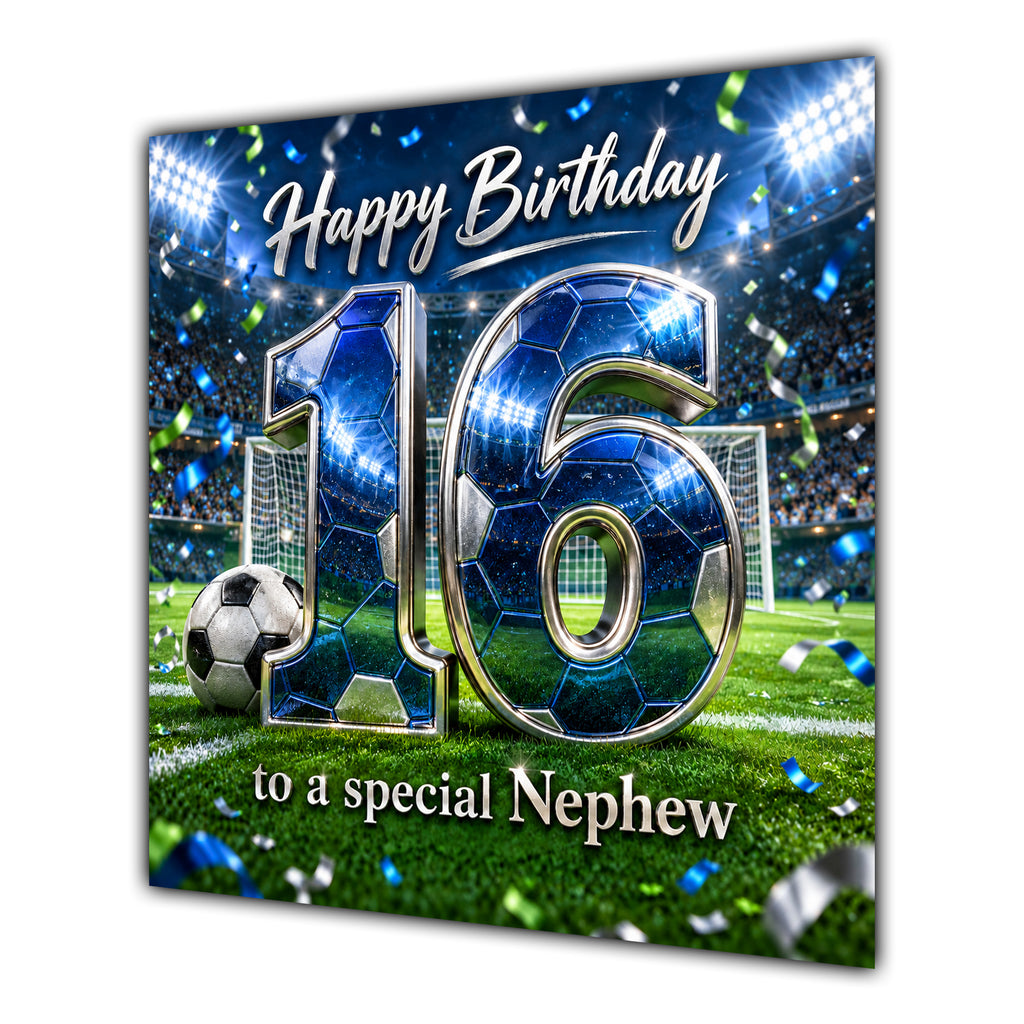 Nephew 16th Birthday Card Blue Football Stadium