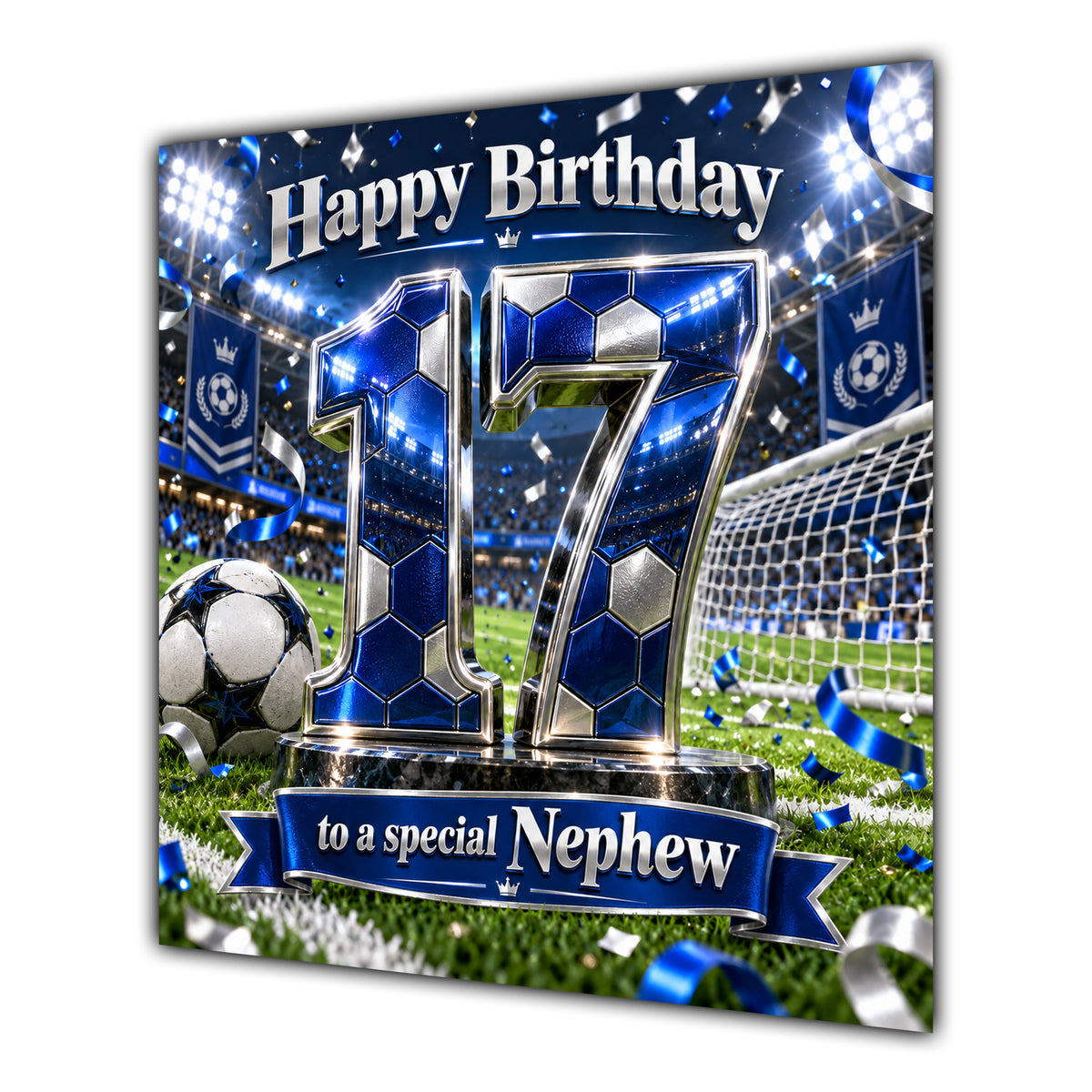 Nephew 17th Birthday Card Blue Football Stadium