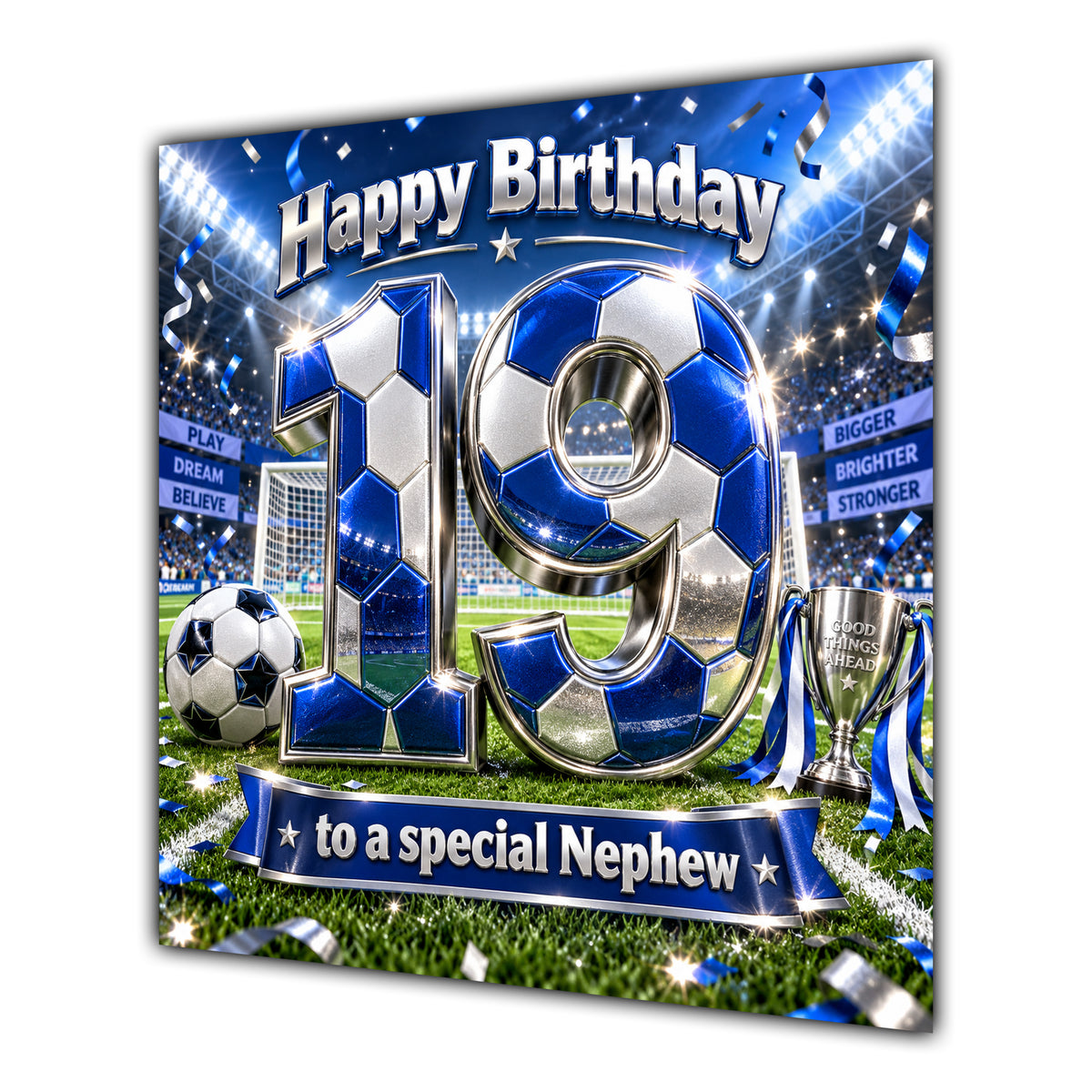 Nephew 19th Birthday Card Blue Football Stadium