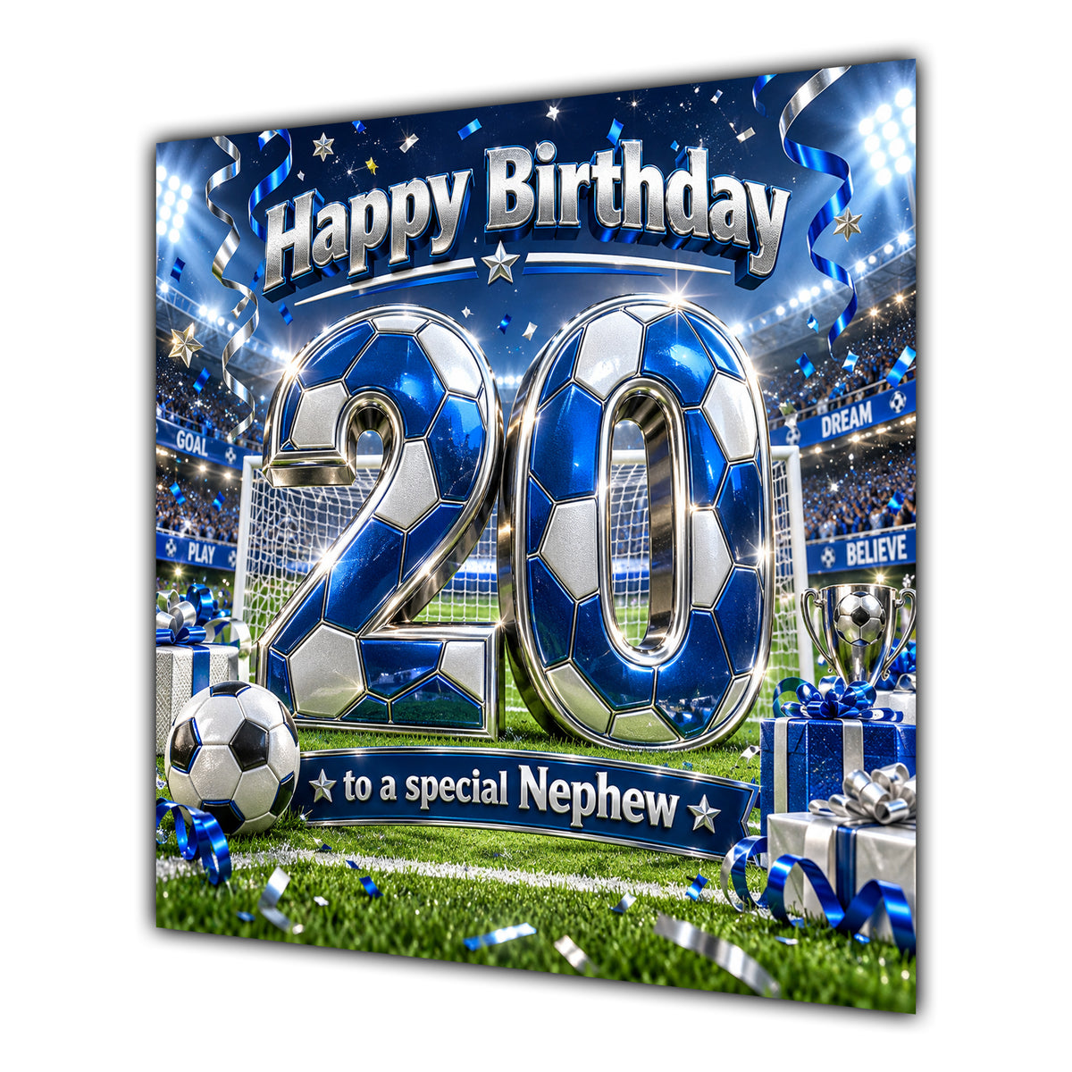 Nephew 20th Birthday Card Blue Football Stadium