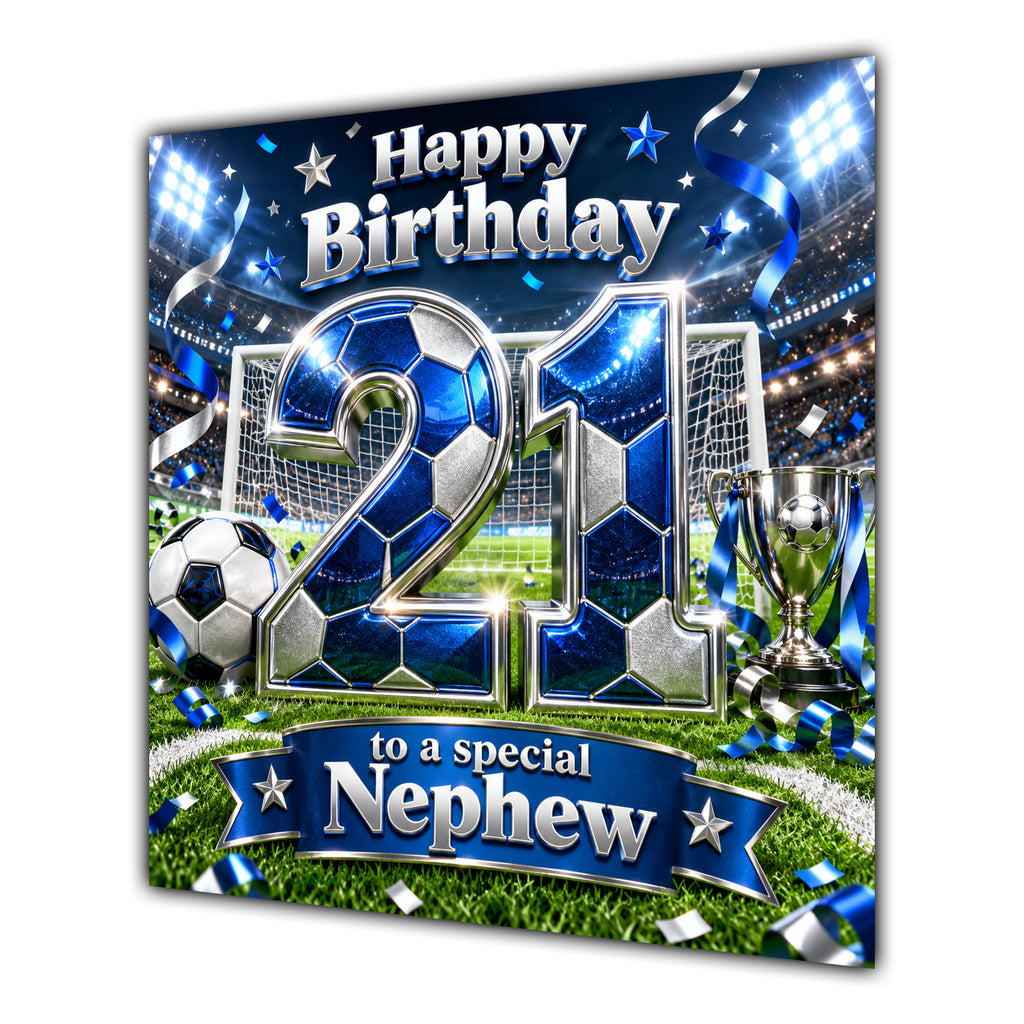 Nephew 21st Birthday Card Blue Football Stadium