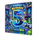 Boy 5th Birthday Card Neon Gaming Controller Level Up