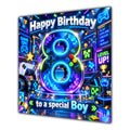 Boy 8th Birthday Card Neon Gaming Controller Level Up