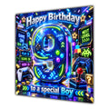 Boy 9th Birthday Card Neon Gaming Controller Level Up