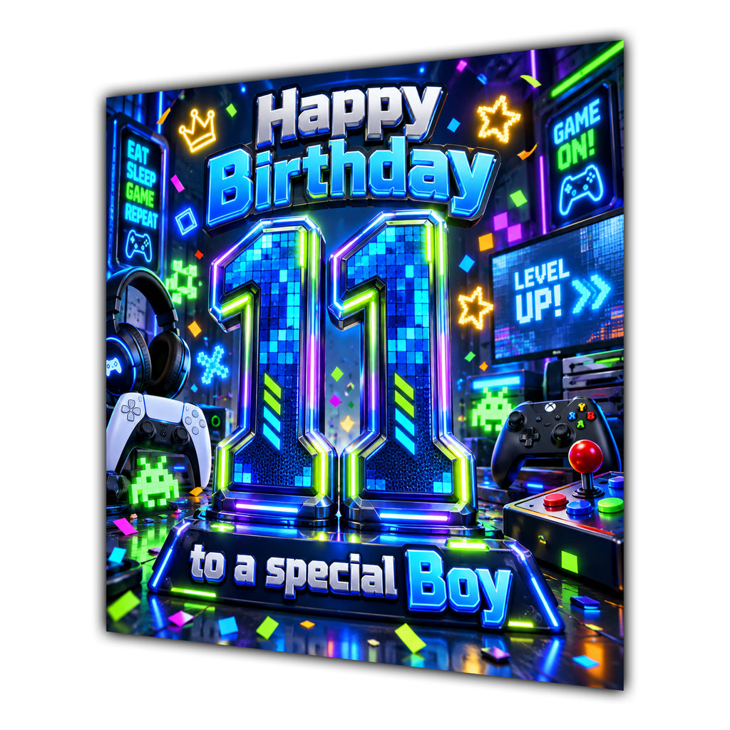 Boy 11th Birthday Card Neon Gaming Controller Level Up