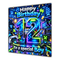 Boy 12th Birthday Card Neon Gaming Controller Level Up