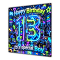 Boy 13th Birthday Card Neon Gaming Controller Level Up