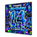 Boy 14th Birthday Card Neon Gaming Controller Level Up