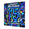 Boy 15th Birthday Card Neon Gaming Controller Level Up