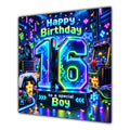 Boy 16th Birthday Card Neon Gaming Controller Level Up
