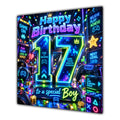 Boy 17th Birthday Card Neon Gaming Controller Level Up