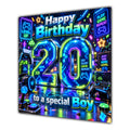 Boy 20th Birthday Card Neon Gaming Controller Level Up