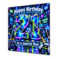 Boy 21st Birthday Card Neon Gaming Controller Level Up