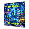 Grandson 4th Birthday Card Neon Gaming Controller Level Up