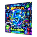 Grandson 5th Birthday Card Neon Gaming Controller Level Up