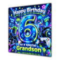 Grandson 6th Birthday Card Neon Gaming Controller Level Up
