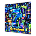 Grandson 7th Birthday Card Neon Gaming Controller Level Up