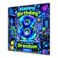 Grandson 8th Birthday Card Neon Gaming Controller Level Up