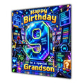 Grandson 9th Birthday Card Neon Gaming Controller Level Up