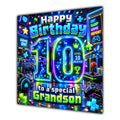 Grandson 10th Birthday Card Neon Gaming Controller Level Up
