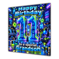 Grandson 11th Birthday Card Neon Gaming Controller Level Up