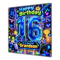 Grandson 16th Birthday Card Neon Gaming Controller Level Up