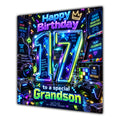 Grandson 17th Birthday Card Neon Gaming Controller Level Up