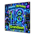 Grandson 18th Birthday Card Neon Gaming Controller Level Up