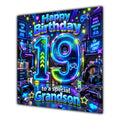 Grandson 19th Birthday Card Neon Gaming Controller Level Up