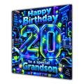 Grandson 20th Birthday Card Neon Gaming Controller Level Up