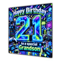 Grandson 21st Birthday Card Neon Gaming Controller Level Up