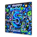 Son 5th Birthday Card Neon Gaming Controller Level Up
