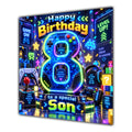 Son 8th Birthday Card Neon Gaming Controller Level Up