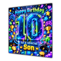Son 10th Birthday Card Neon Gaming Controller Level Up