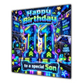 Son 11th Birthday Card Neon Gaming Controller Level Up