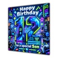 Son 12th Birthday Card Neon Gaming Controller Level Up