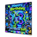 Son 13th Birthday Card Neon Gaming Controller Level Up