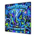 Son 14th Birthday Card Neon Gaming Controller Level Up