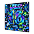 Son 16th Birthday Card Neon Gaming Controller Level Up