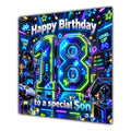 Son 18th Birthday Card Neon Gaming Controller Level Up
