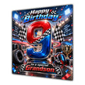 Grandson 9th Birthday Card Racing Cars Chequered Flags