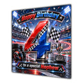 Nephew 4th Birthday Card Racing Cars Chequered Flags
