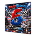 Boy 6th Birthday Card Racing Cars Chequered Flags