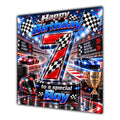 Boy 7th Birthday Card Racing Cars Chequered Flags
