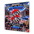 Boy 8th Birthday Card Racing Cars Chequered Flags