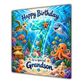 Grandson 7th Birthday Card Under the Sea Dolphin Turtle Octopus